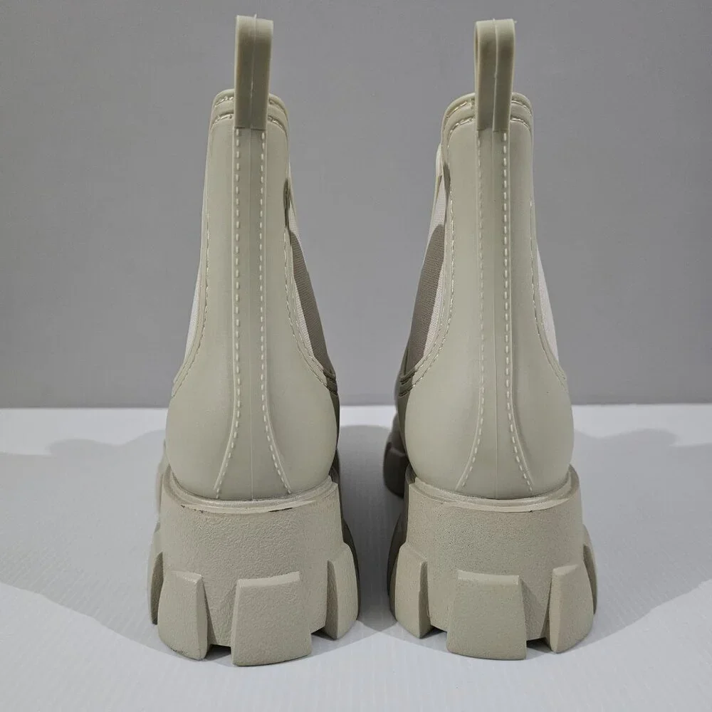 Jeffrey Campbell Play Pleu Rain Boot Womens 9 Cream Platform Chelsea Lug Sole